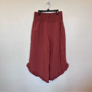Emery Rose Wide Leg Ruffle Hem Pants Women’s Large Smocked Waist Rust Orange